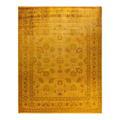 Overton Hand Knotted Wool Vintage Inspired Modern Contemporary Overdyed Yellow Area Rug - 8' 2" x 10' 3"