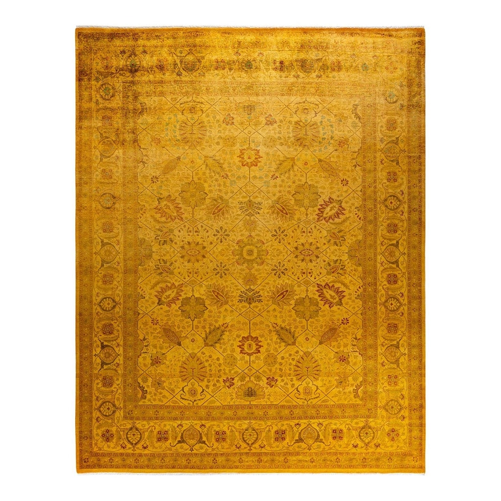 Overton Hand Knotted Wool Vintage Inspired Modern Contemporary Overdyed Yellow Area Rug - 8' 2" x 10' 3"