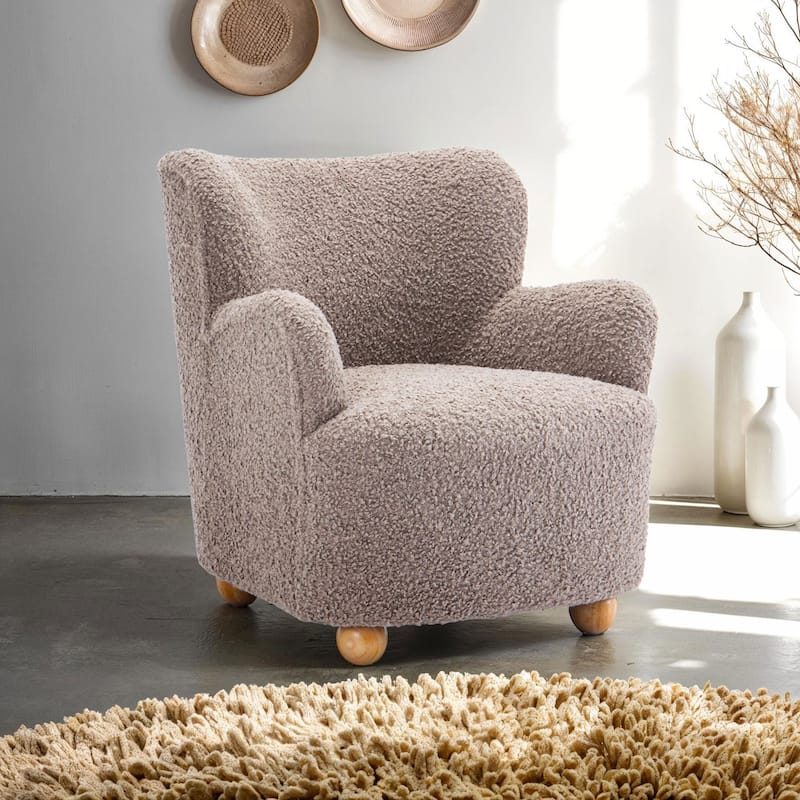 Furniture of America Oona Modern Boucle Wing Accent Chair - Light Brown