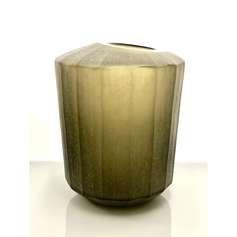 Long Smoke Flat Cut Stone Finish Glass Vase - 11" - Green