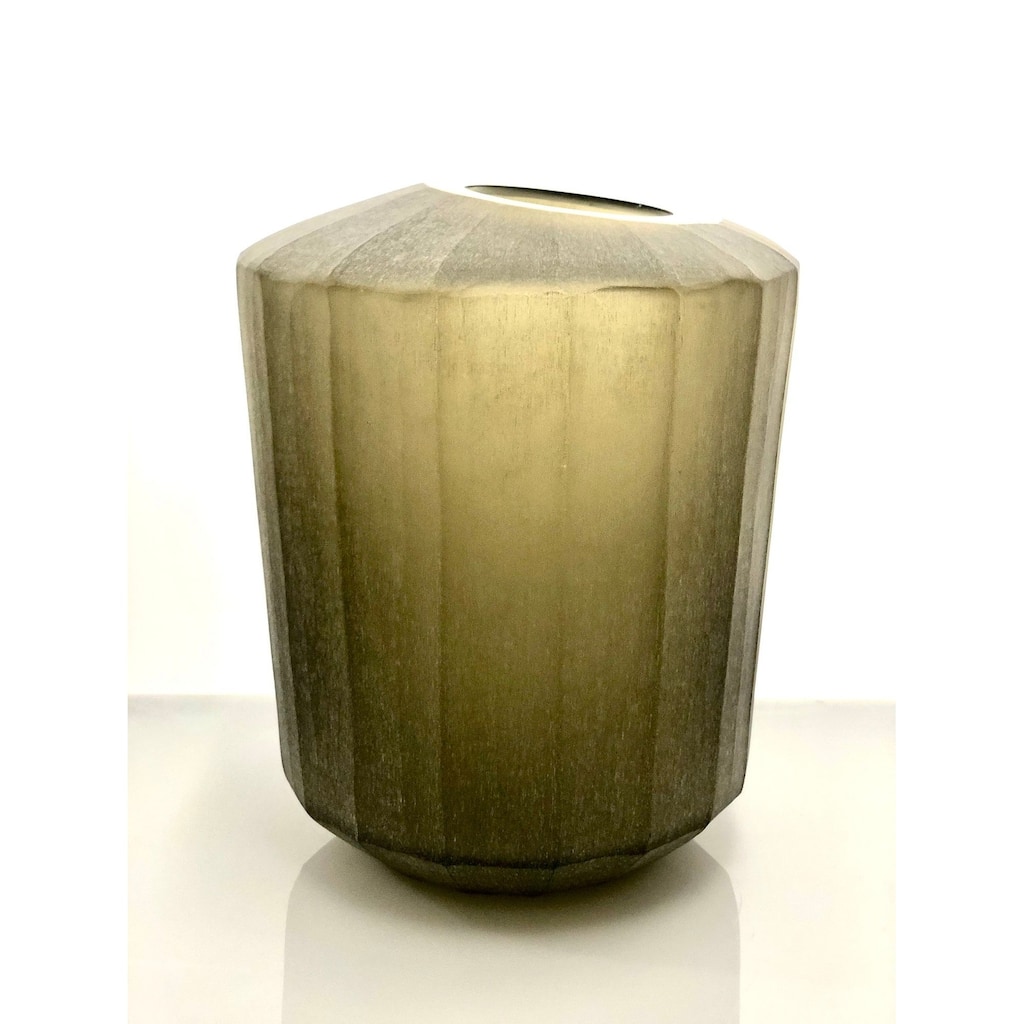 Long Smoke Flat Cut Stone Finish Glass Vase - 11" - Green