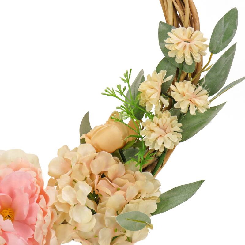 National Tree Company 19 inch Artificial Spring Wreath with Wild Rose and Peony Flowers, Realistic Floral Decoration for