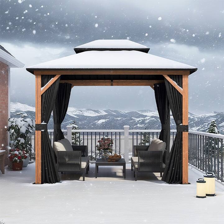 PURPLE LEAF Patio Hardtop Gazebo for Outdoor Wood Grain Aluminum Frame Galvanized Steel Double Roof and Backyard Garden