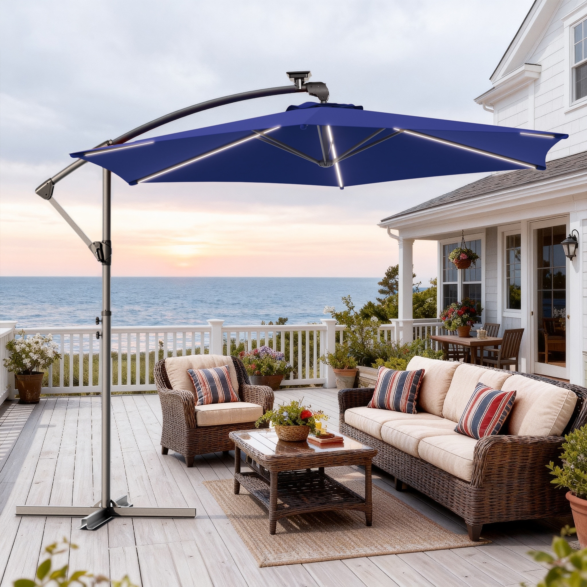 Outdoor 10FT LED lighted Patio Offset umbrella for Garden