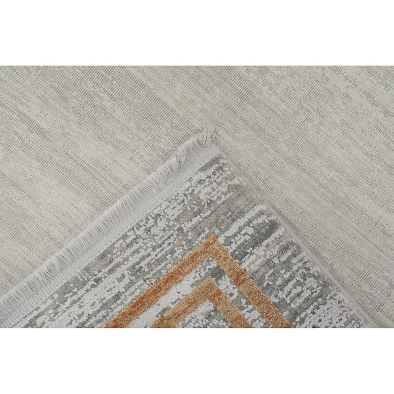 Machine Made Oriental Polyester Carpet Geometric Greys & Charcoal Distressed Area Rug - 7' 5'' X 5' 2''