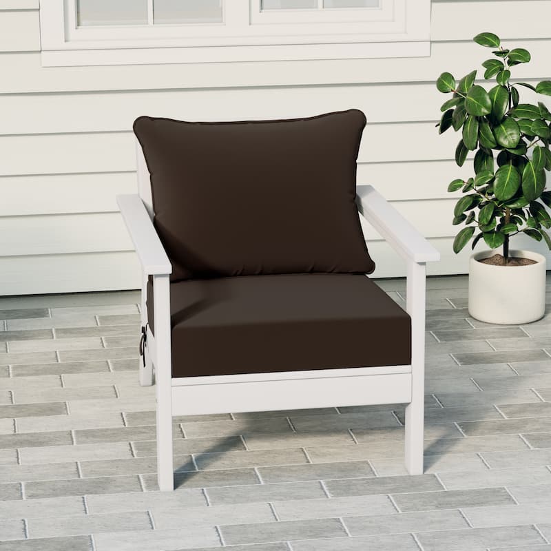 Birchwood All Weather HDPE Outdoor Patio Deep Seating White Club Chair With Cushions (1-Piece) - White/Brown