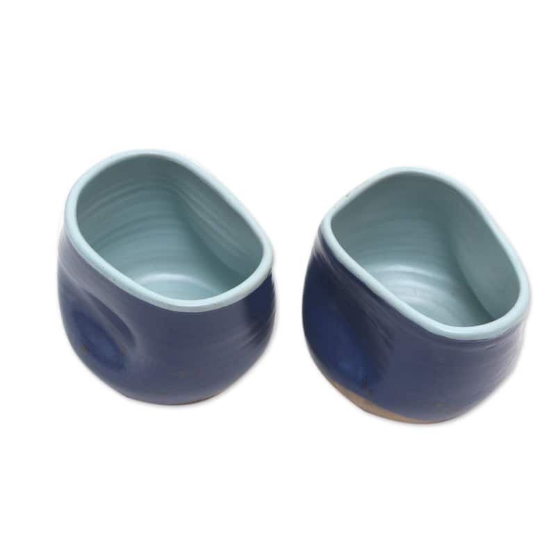 Novica Handmade Indigo Squeeze Ceramic Teacups (Pair)