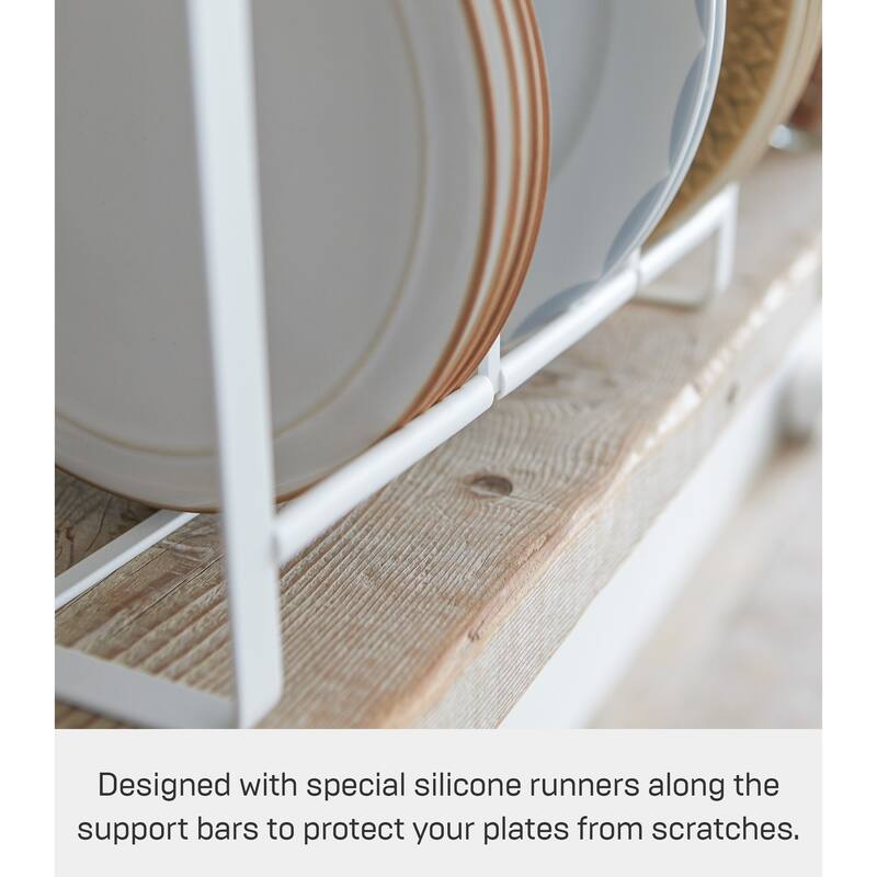 Yamazaki Home Vertical Plate Organizer, Steel and Wood, Holds 19.8 lbs - L 6.5 x W 13.58 x H 7.87 inches