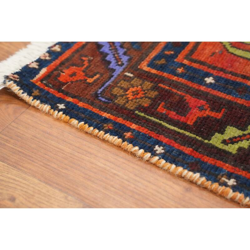 Hand Knotted Oriental 100% Wool Carpet Traditional Tribal Oranges & Rust Heriz Runner Rug - 12' 8'' X 3' 3''