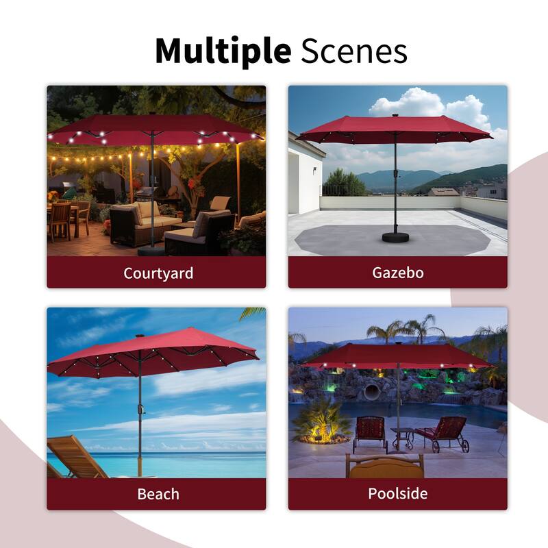 Autlaycil 13 ft Patio Umbrella with 36 Solar Lights & Crank System for Outdoor