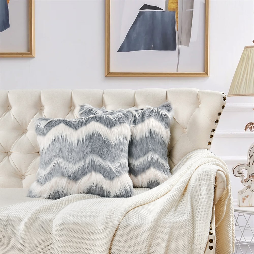 Chevron Shaggy Lamb FauxFur Pillow Cover (Set of 2), NO INSERT