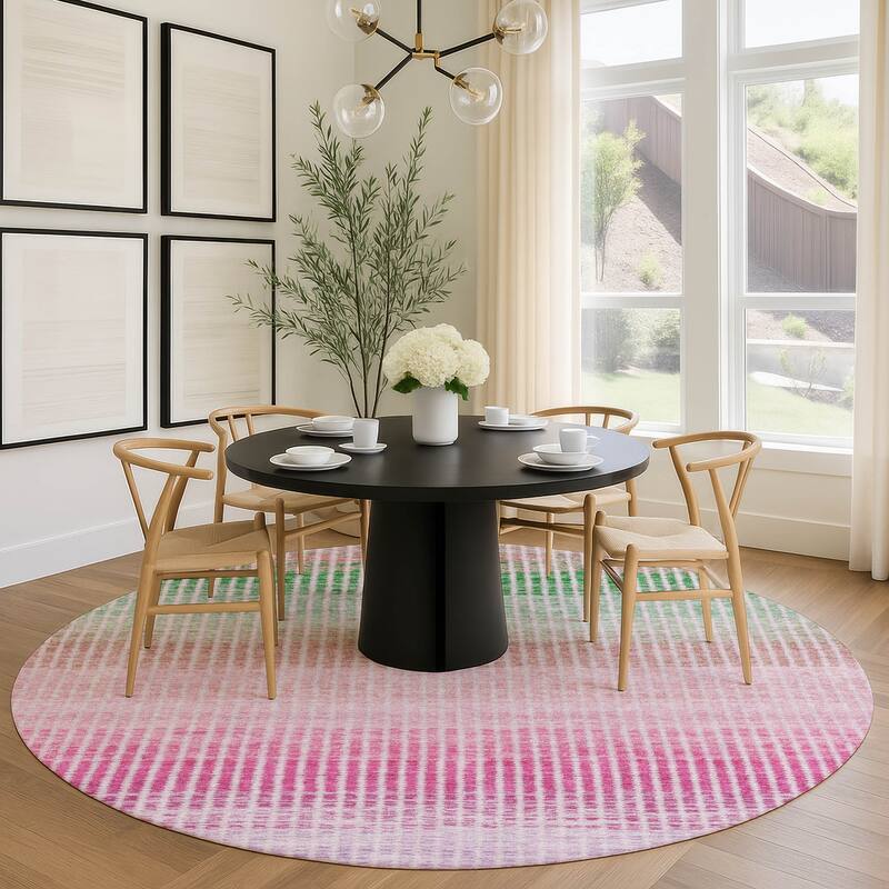 Machine Washable Indoor/ Outdoor Contemporary Stripes Chantille Rug