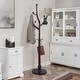 preview thumbnail 26 of 35, Rubberwood Freestanding Coat Rack, Entryway Coat Tree with Hooks - 74"H x 16.5"Dia