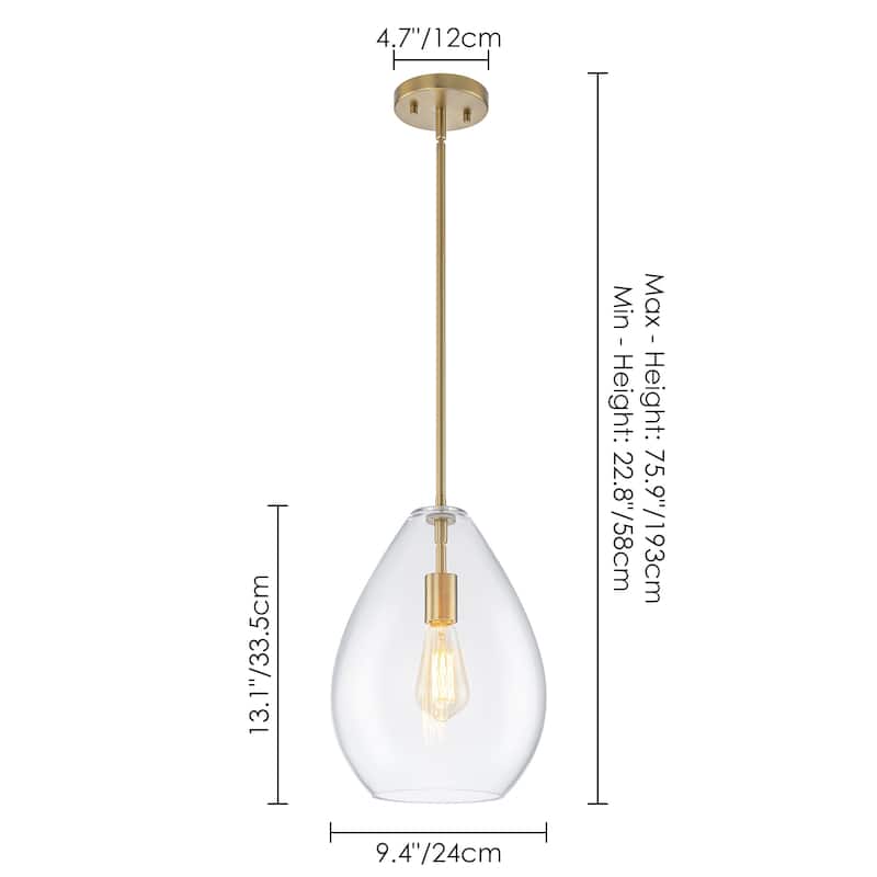 1-Light Modern Industrial Kitchen Island Pendant Light with Clear Olive-Shaped Glass Shade