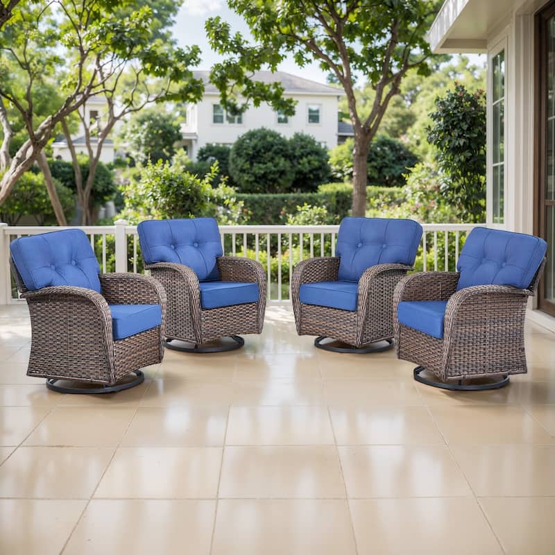 TWrap Brown Wicker Patio Swivel Glider Chairs with 5-Inch Thick Cushions (4-Pack)