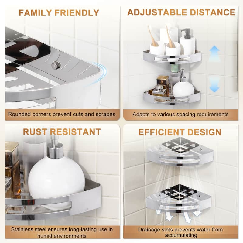 WOWOW Two Piece Stainless Steel Modern Wall Mounted Storage Basket - N/A