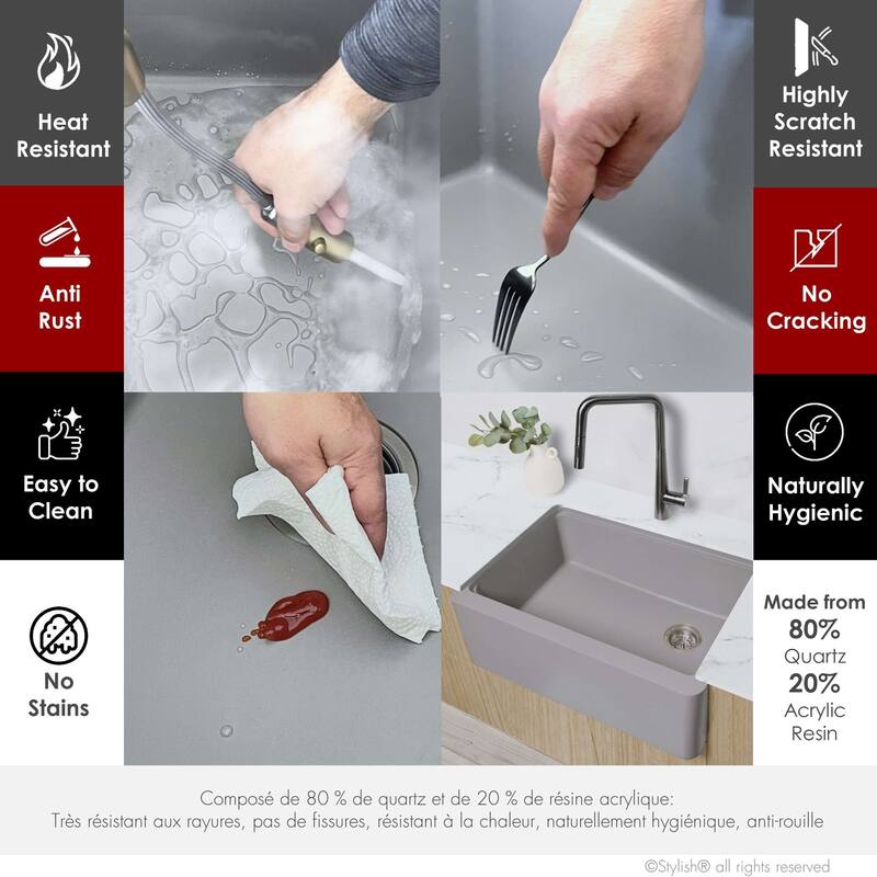 STYLISH Undermount 30" Workstation Single-Bowl Composite Granite Kitchen Sink - 30" x 21" x 10"