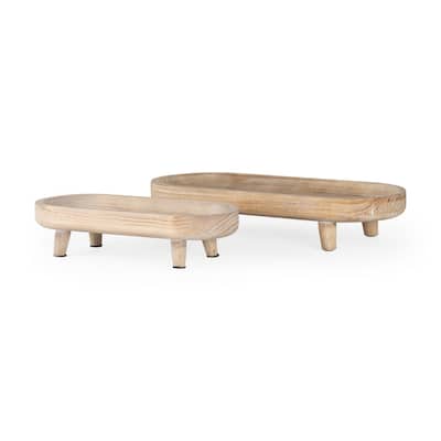 Carver Light Brown Wood Footed Trays (Set of 2)