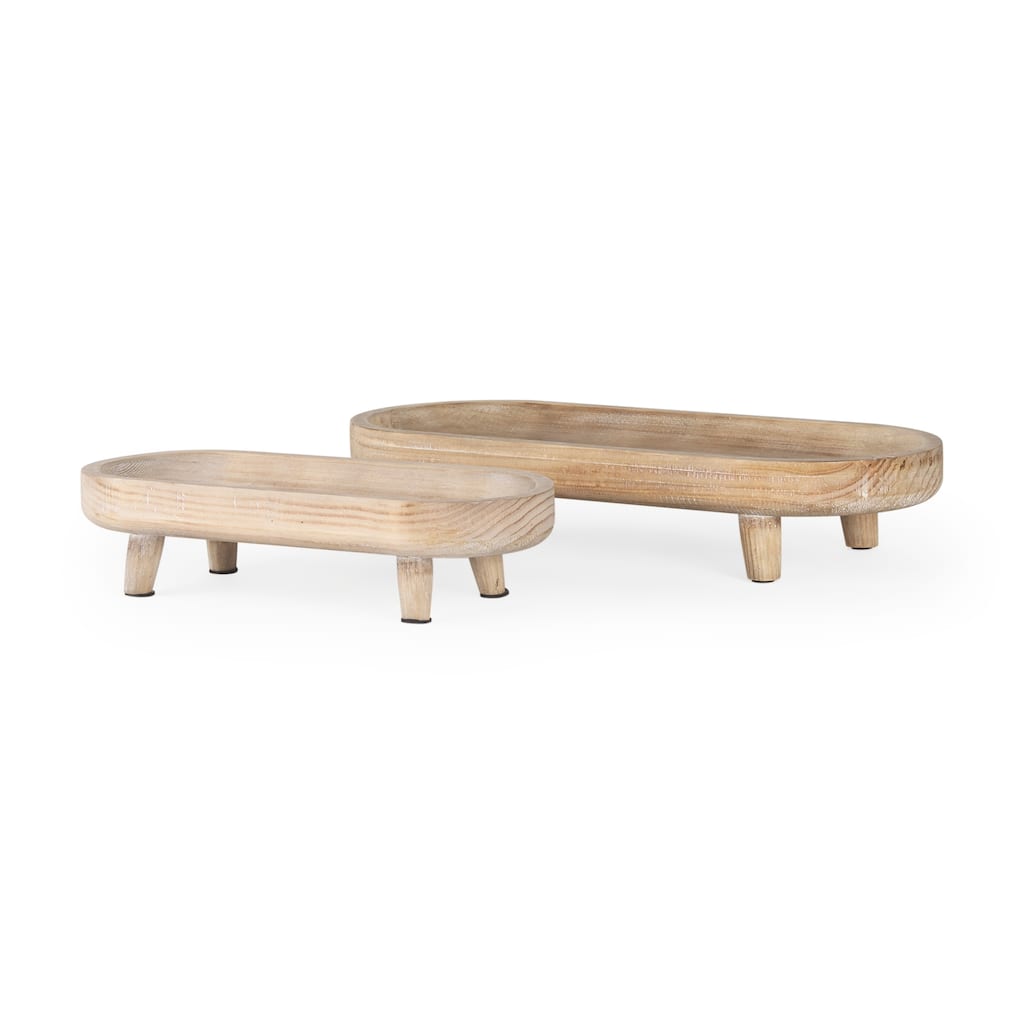 Carver Light Brown Wood Footed Trays (Set of 2)