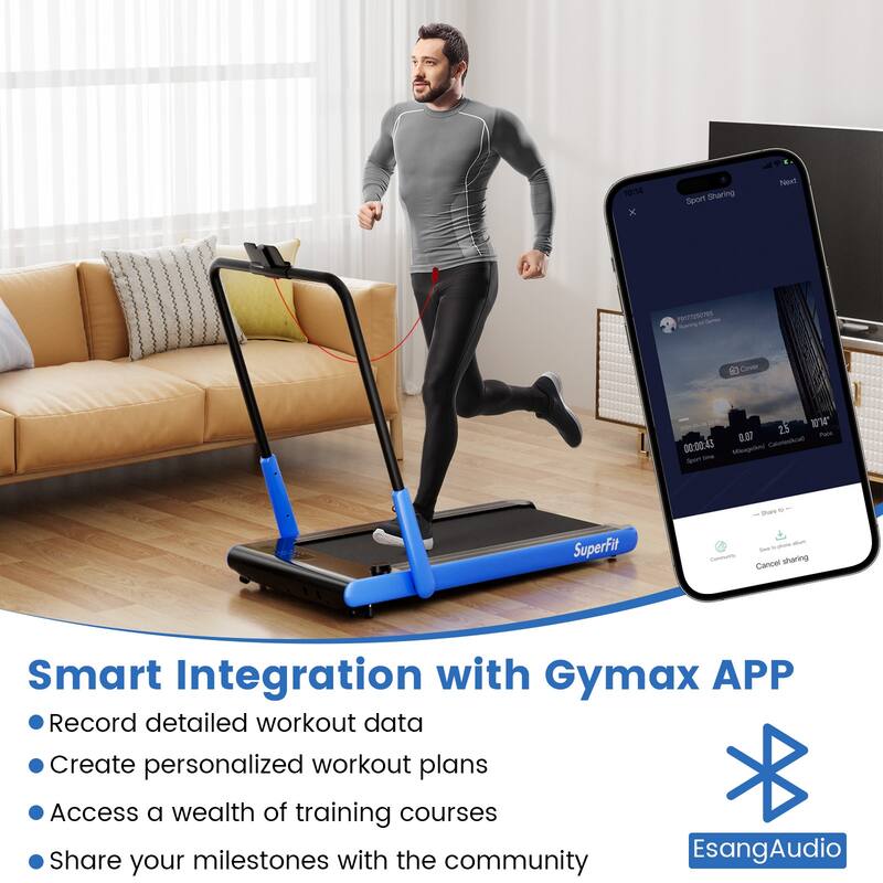 3-in-1 Metal Folding Treadmill with Smart Apps Remote Control and LED Display - 52.5" x 27" x 42.7" (L x W x H)