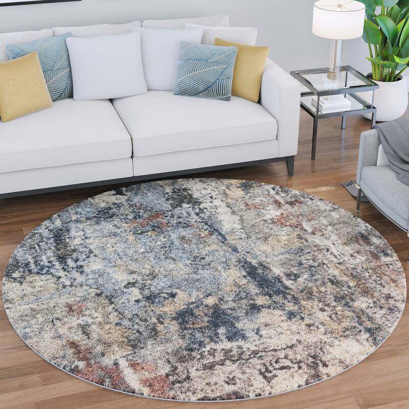 Rayna Bohemian & Eclectic Graphic Print Indoor Area Rug - 7'10'' Round - Navy