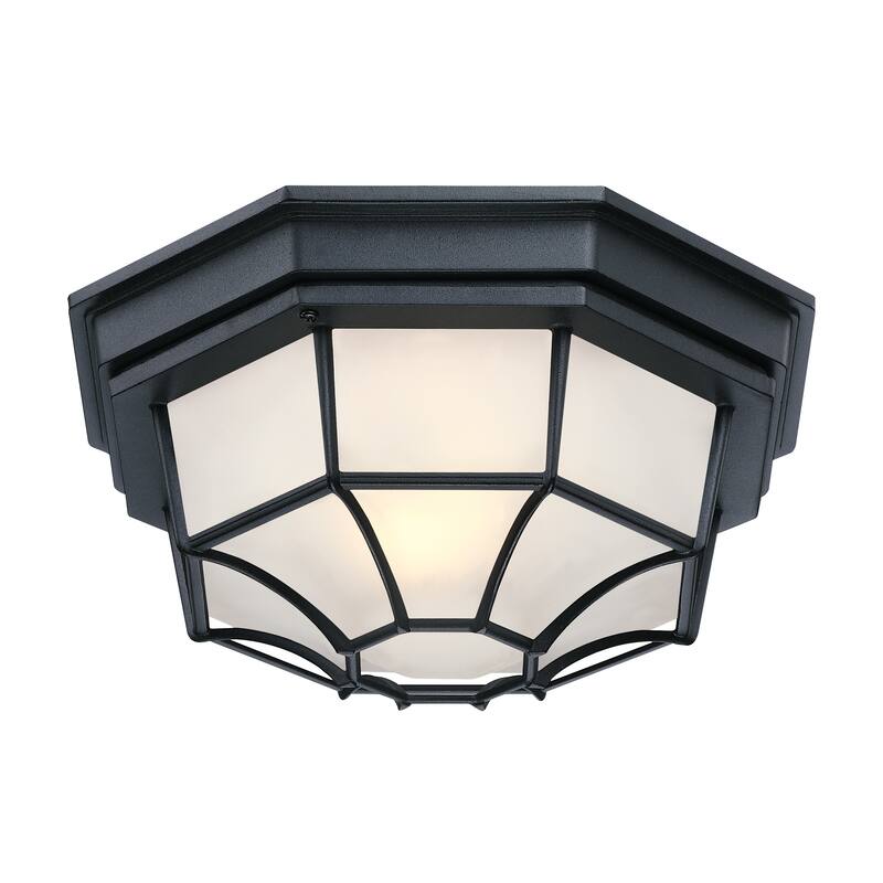 1-Light Retro Textured Ceiling Mount Light Fixture with Frosted Glass,E26 - Black