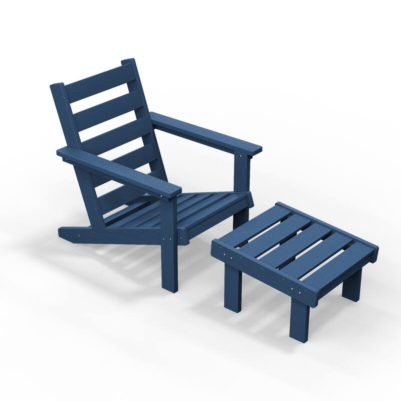 Outdoor Patio HDPE Chair Set with a Movable Ottoman & Removable Cushions