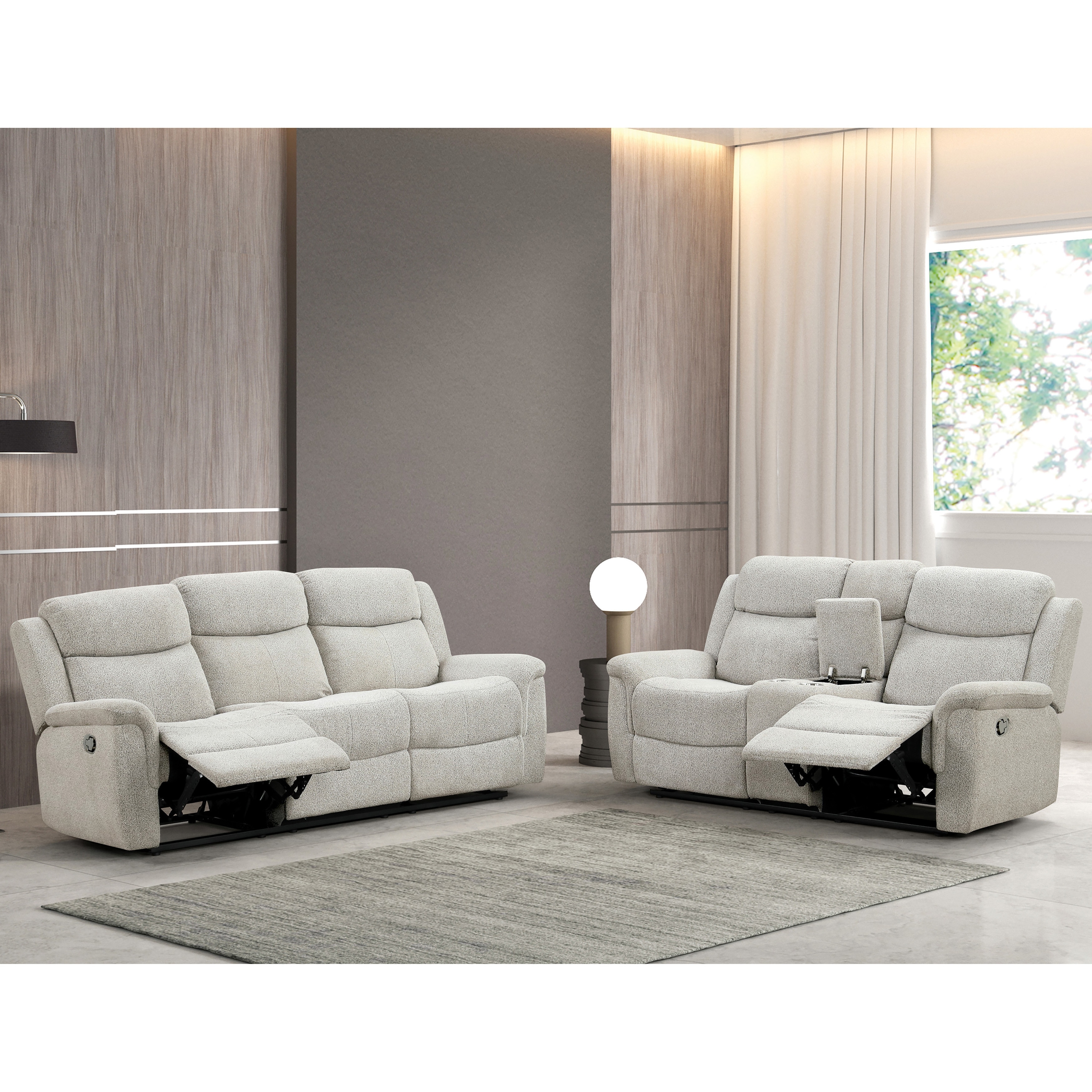 Furniture of America Gulid Modern 2-Piece Light Grey Padded Reclining Sofa Set