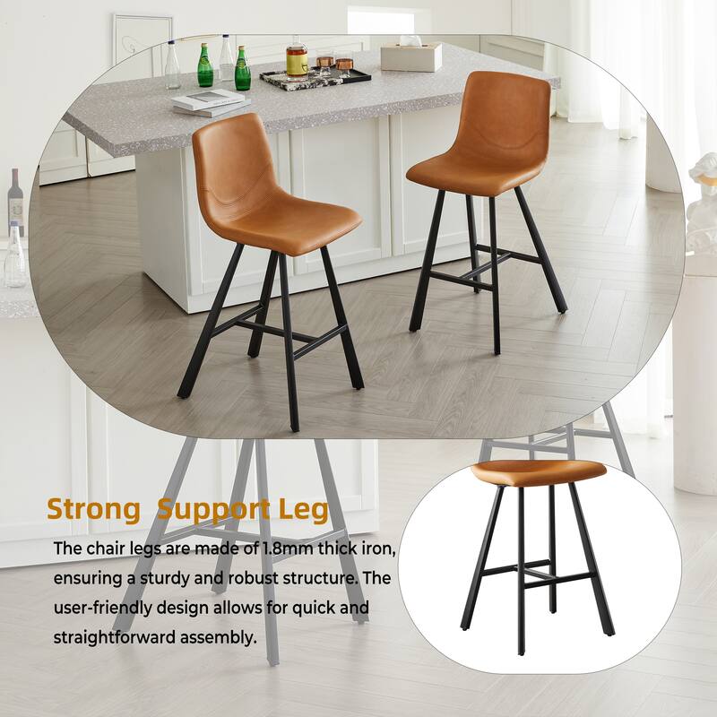 Set of 2 Bar Stool with Ergonomic Curved Backrest - Sturdy Black Metal Frame Counter Height Seating with Footrest