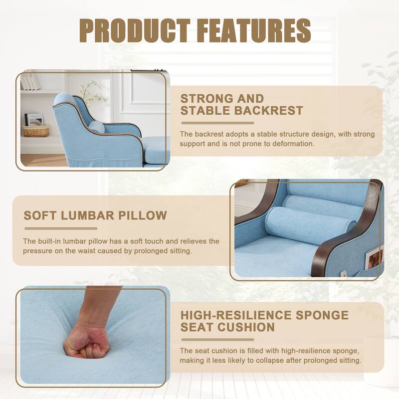 HOMEFUN Chenille Upholstered Wood Frame Oversized Chaise Lounge Single Sofa Bed with Side Pocket for Living Room,Bedroom