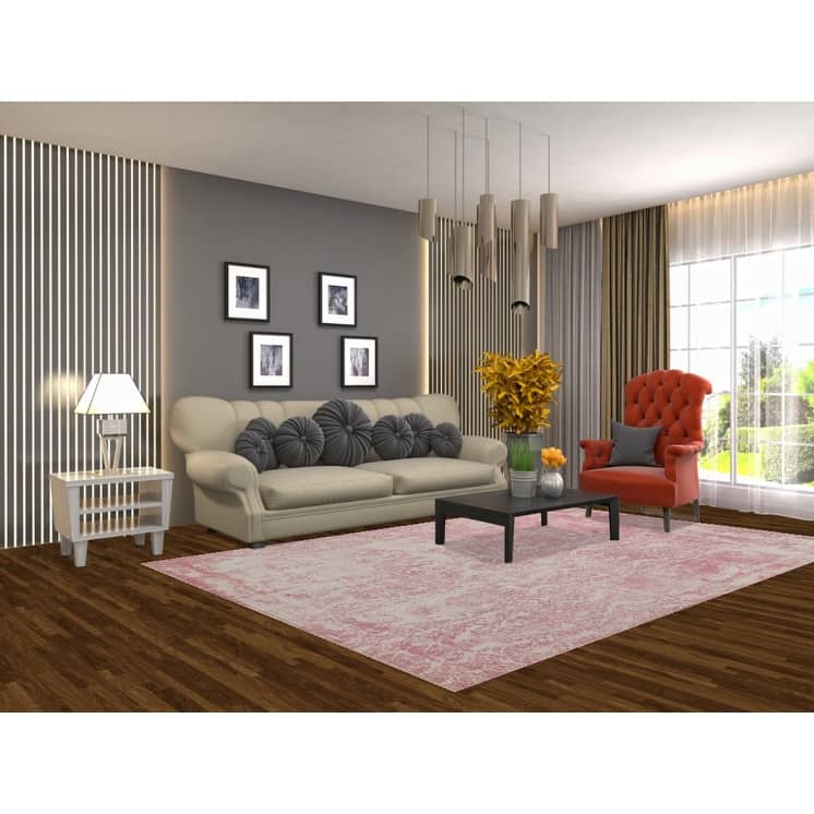 Striped Pink Abstract Modern Area Rug Hand-Knotted Wool Carpet - 6'5"x 9'8"