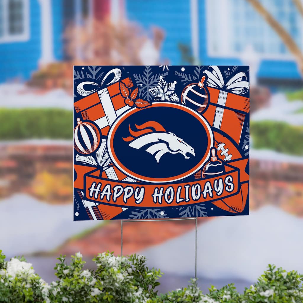Denver Broncos Yard Sign, Happy Holidays - 24" x 18"
