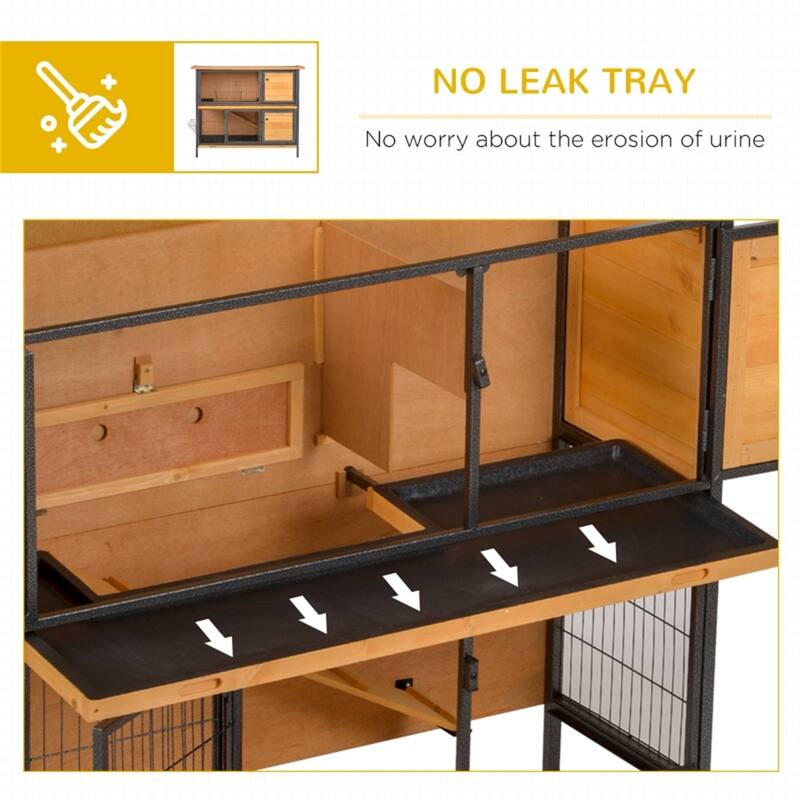 2-Level Bunny Hutch with Weather-Resistant Roof and Spacious Run Area and Removable Trays - 48" L x 19.75" W x 39.75" H
