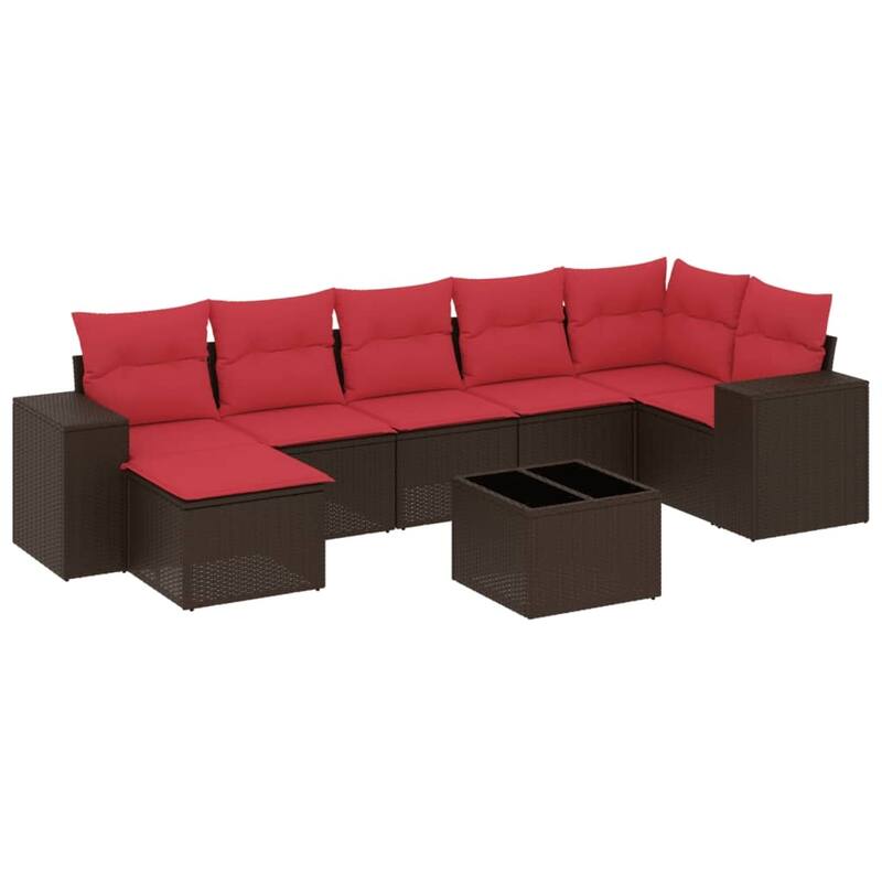 vidaXL 7/8 Piece Patio Sofa Set with Cushions Black/Brown/Gray Poly Rattan - 24.4 x 24.4 x 27.2