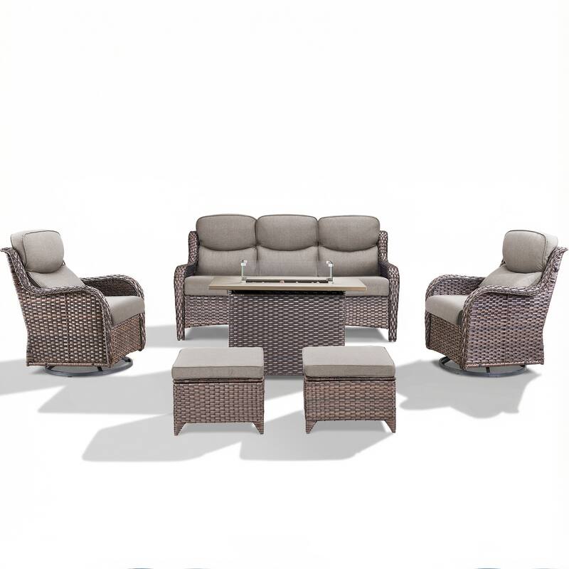 Pocassy Outdoor Fire Pit Sofa Swivel Chairs Conversation Set