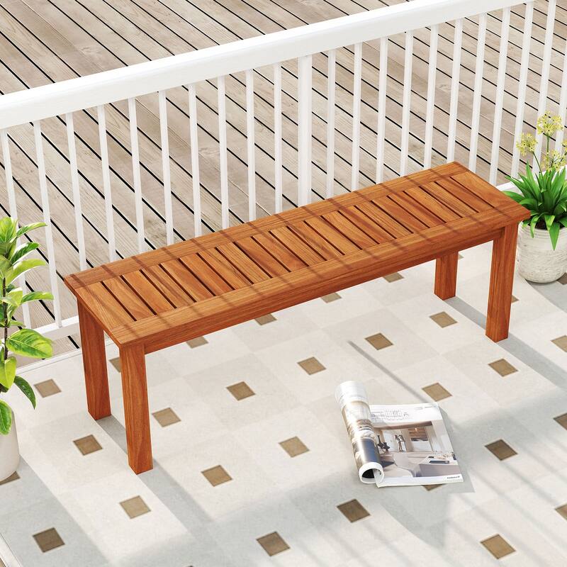 Costway 1/2 PCS 2-Person Outdoor Wood Bench with Slatted Seat, Front - See Details
