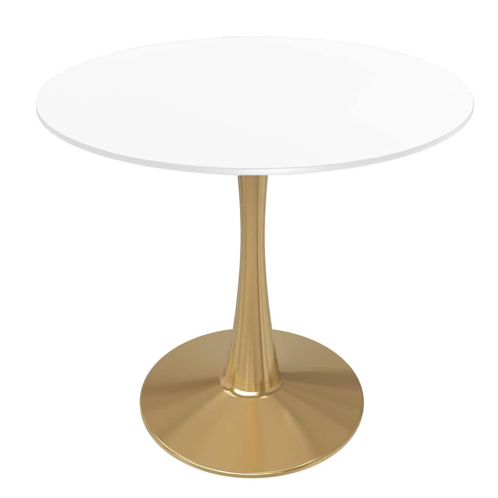 Bristol MDF Wood Round Tabletop in Gold Stainless Steel Base Dining Table with Plastic Rim for Kitchen & Dining Room