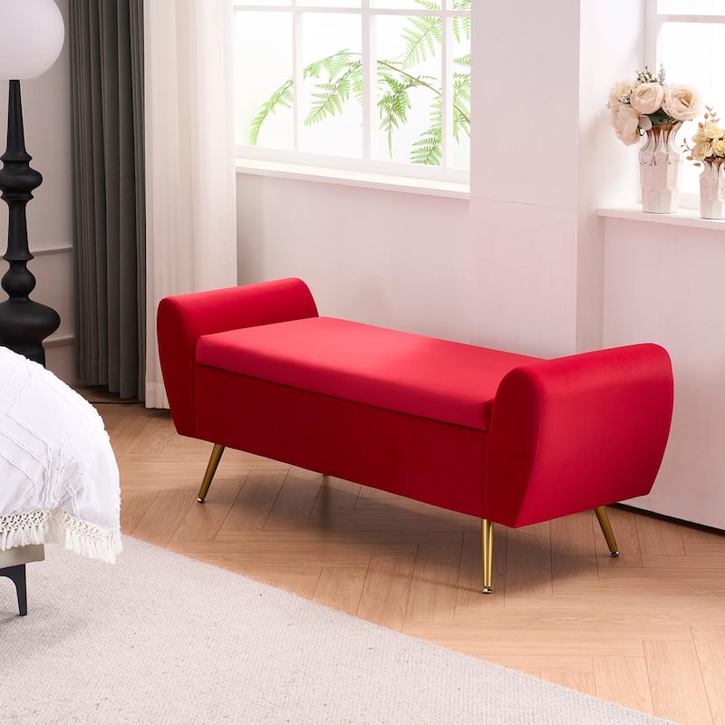 Upholstered 56"W Flip Top Storage Bench with arms