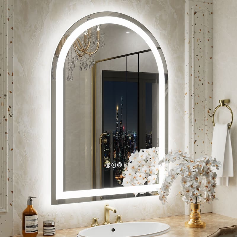 UL Certified Arched LED Anti-fog Tempered Glass Wall Bathroom Vanity Mirror - 30"x22" - Front and back light