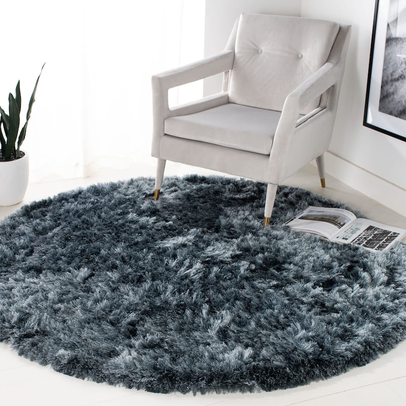 SAFAVIEH Handmade Ocean Shag Lyse Glam 2.5-inch Thick Rug - 10' Round - Slate