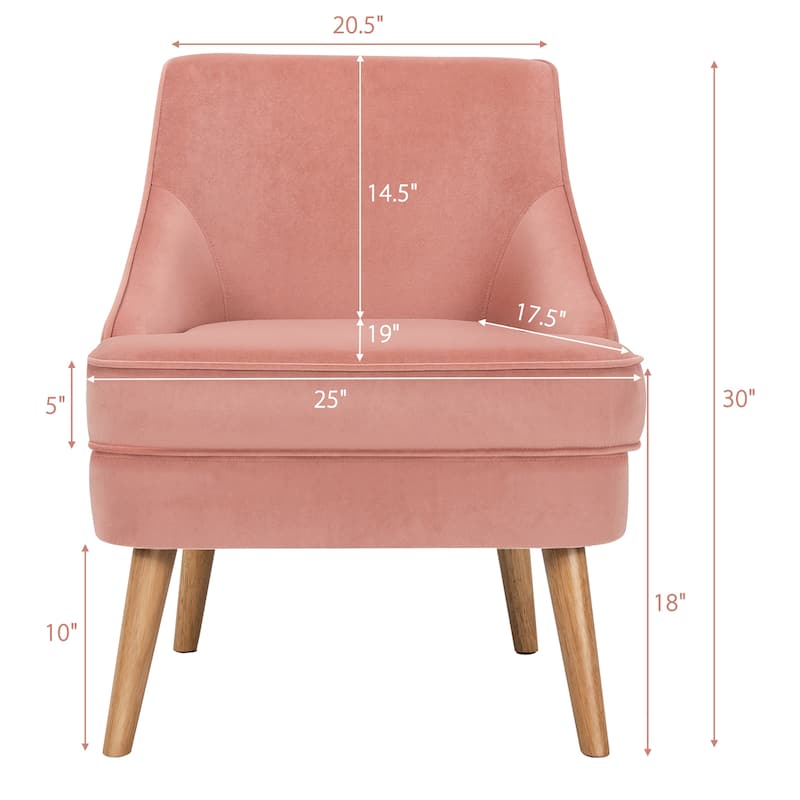 Costway Accent Chair Velvet Upholstered Single Sofa with Rubber Wood - 27'' x 25'' x 30''