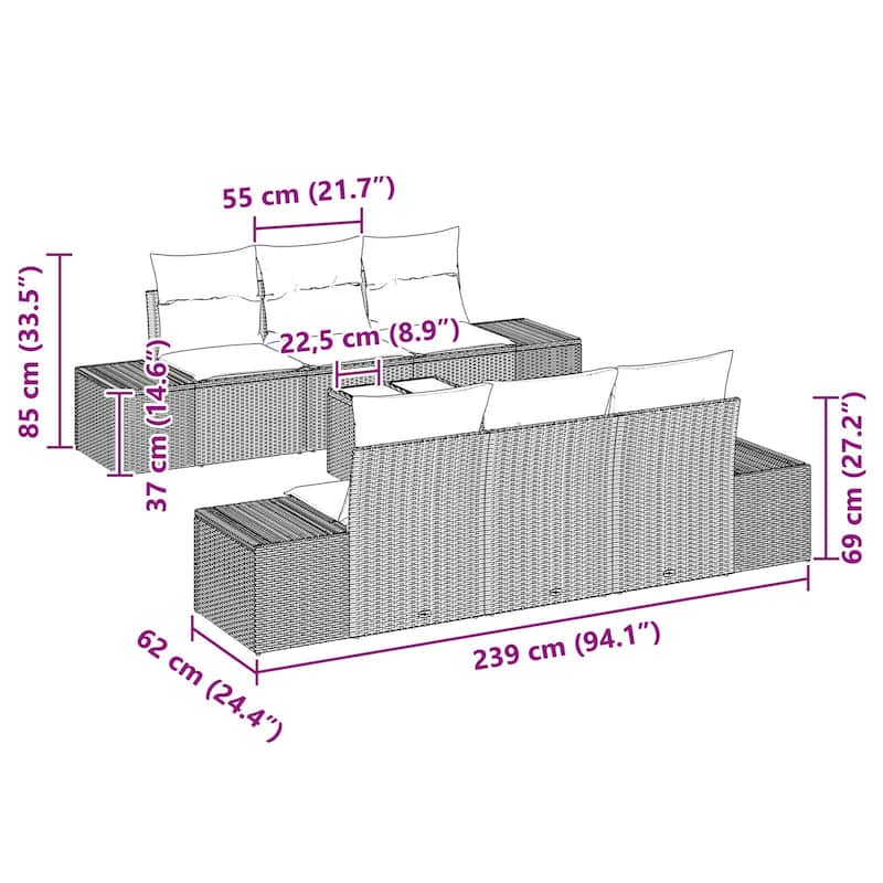 vidaXL 7 Piece Garden Sofa Set with Cushions - 94.1×24.4×27.2