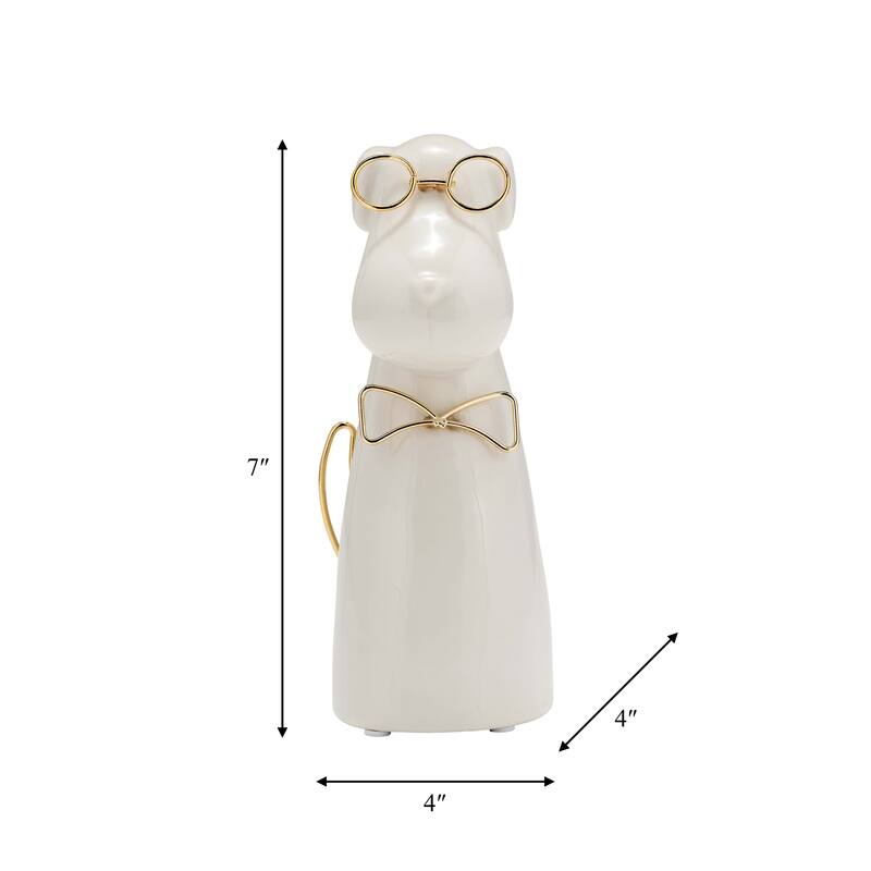 Sagebrook Home Glam Stoneware and Metal Dog Figurine with Bowtie and Glasses - Elegant Decorative Accent Sculpture