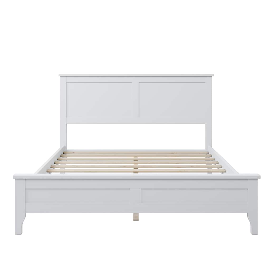 Bedroom Solid Wood Platform Bed Frame with Tapered Wood Legs, Wood Slat Support, Easy Assembly - Full,White