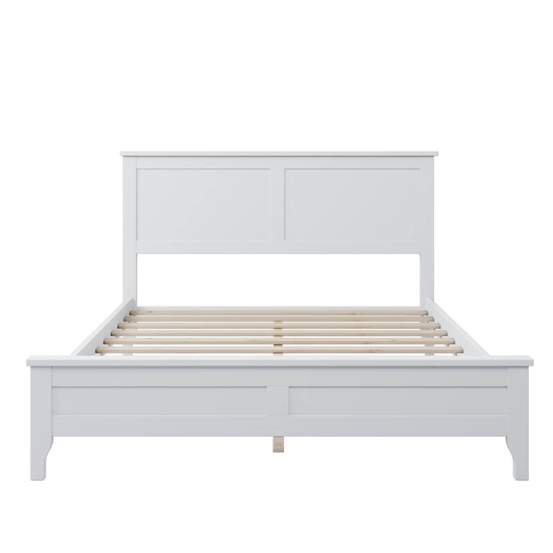 Durable Pine Wood Platform Bed with Slat Design Headboard, Full, Queen, King Options