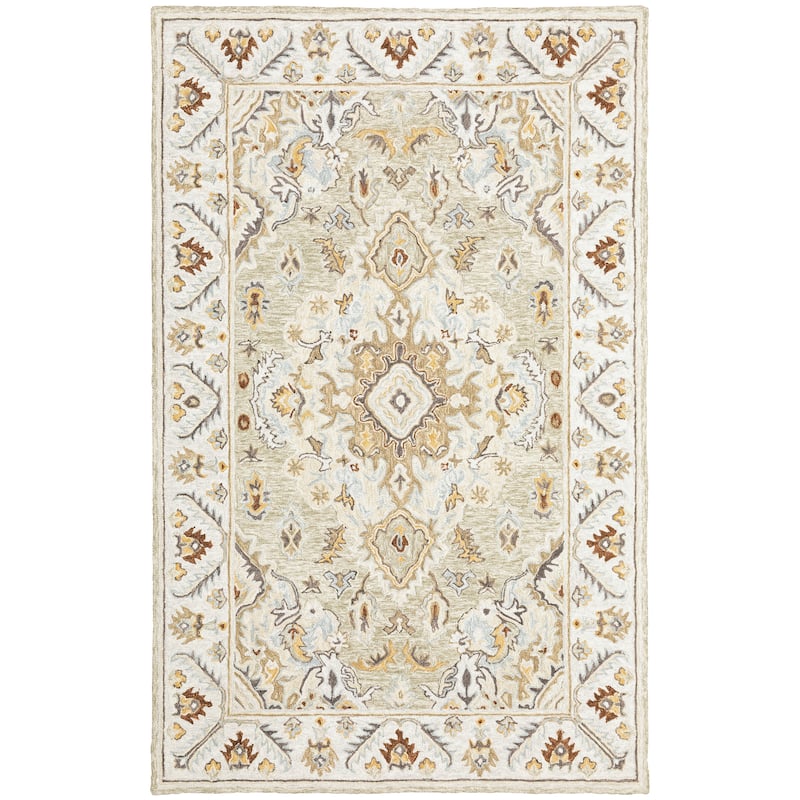 Abilene Ivory Beige Hand-Tufted Wool Oriental Medallion Traditional Casual Area Rug