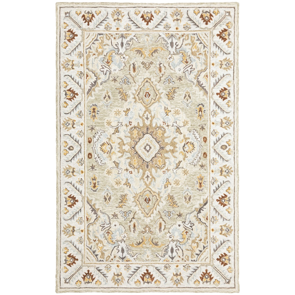 Abilene Ivory Beige Hand-Tufted Wool Oriental Medallion Traditional Casual Area Rug