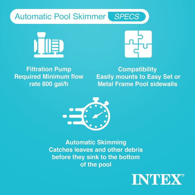 Intex Deluxe 800 GPH+ Wall-Mounted Swimming Pool Surface Automatic Skimmer - 4.1