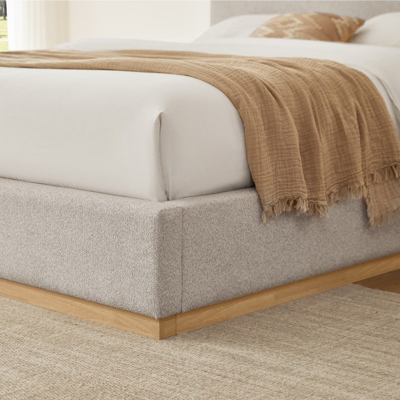 Spruce & Spring Modern Boucle Upholstered Platform Bed with Solid Wood Frame