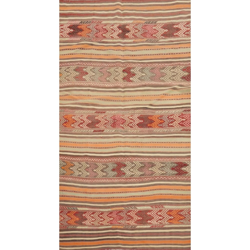 Hand Woven Oriental 100% Wool Carpet Southwestern Tribal Multi-Colored Kilim Area Rug - 6' 11'' X 3' 8''